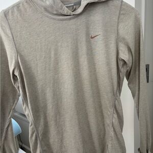 Nike Light Gray Dri-FIT Running Hooded Top with Pink Swoosh